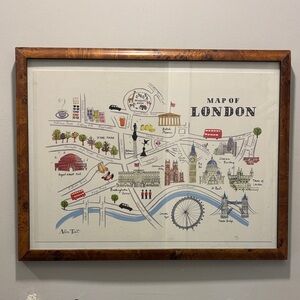 Anthropologie Alice Tait London Map Art with Brown Wooden Frame